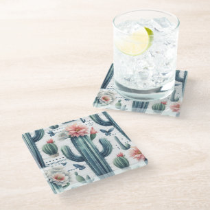 Cactus Flowers Glass Coaster
