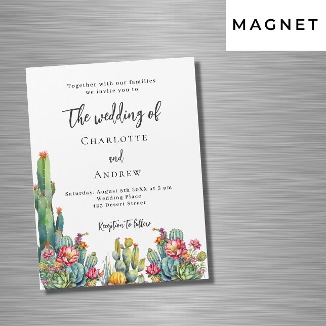 Cactus flowers luxury wedding magnetic invitation (Creator Uploaded)