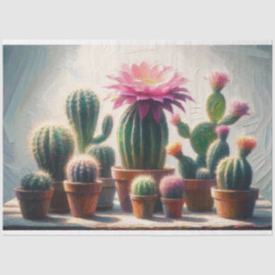 Cactus Flowers Potted Cacti Oil Painting Decoupage Tissue Paper