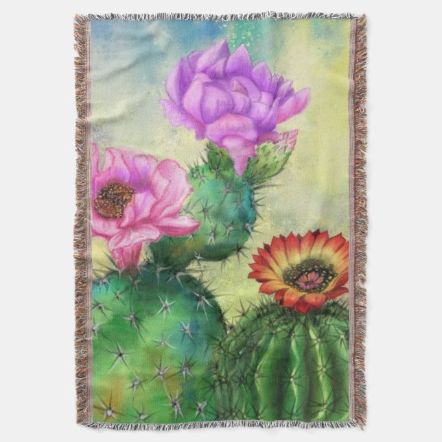 Cactus Flowers Throw Blanket (Front Vertical)