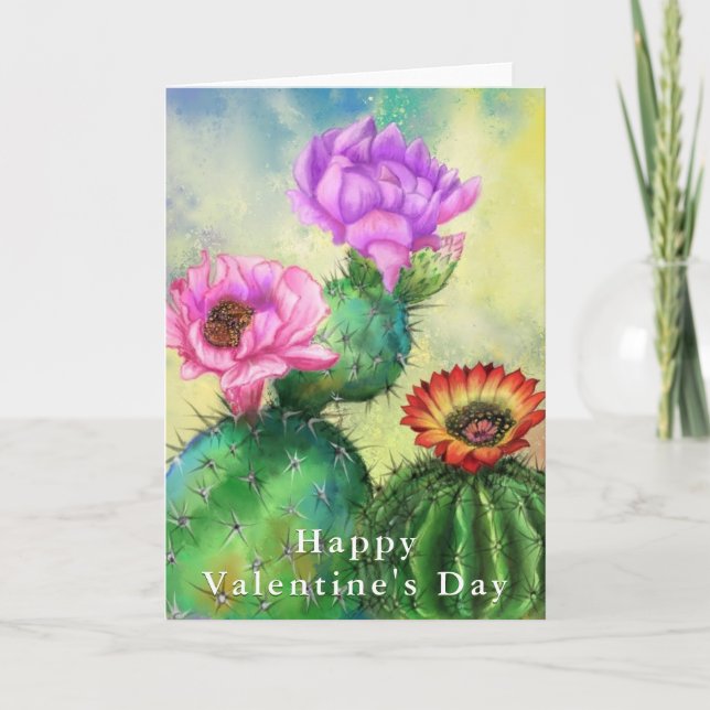 Cactus Flowers Valentine's Day Card (Front)