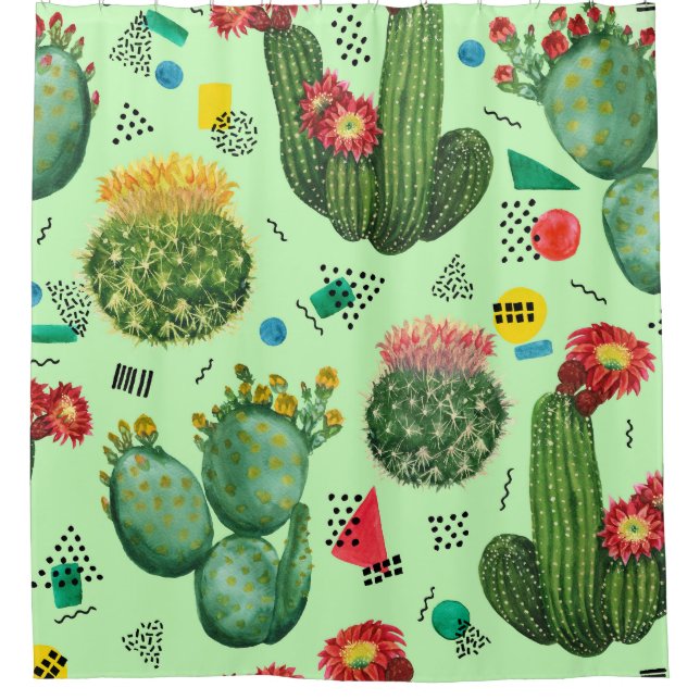 Cactus Flowers: Watercolor Geometric Background. (Front)