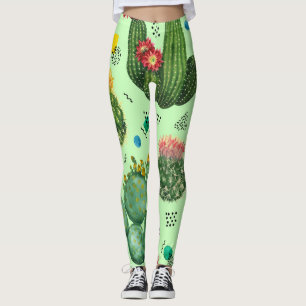 Cactus Flowers: Watercolor Geometric Background. Leggings