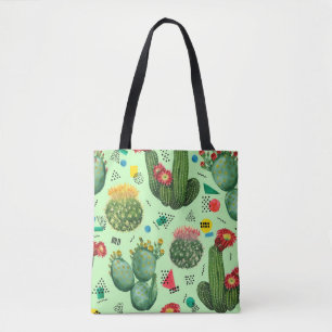 Cactus Flowers: Watercolor Geometric Background. Tote Bag