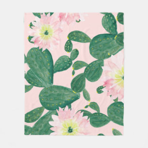 Cactus Flowers: Watercolor Painting Fleece Blanket