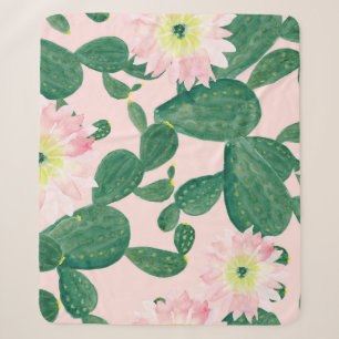 Cactus Flowers: Watercolor Painting Sherpa Blanket