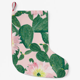 Cactus Flowers: Watercolor Painting Small Christmas Stocking