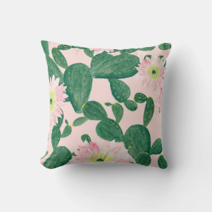 Cactus Flowers: Watercolor Painting Throw Pillow
