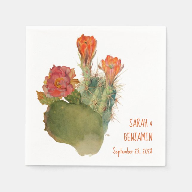 Cactus Flowers Wedding Botanical Watercolor Floral Napkin (Front)