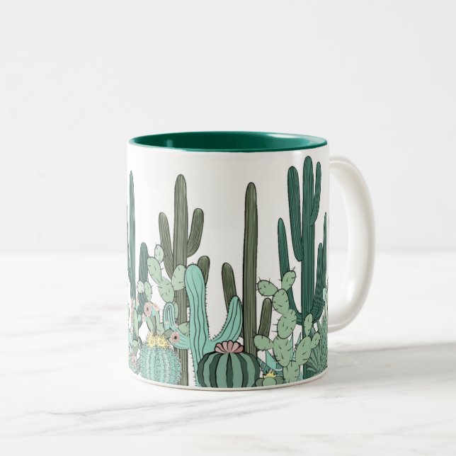 Cactus Garden Art Two-Tone Coffee Mug (Front Right)