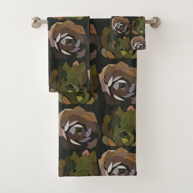 Cactus Garden Leaves Green Botanical Pattern Bath Towel Set (Insitu)