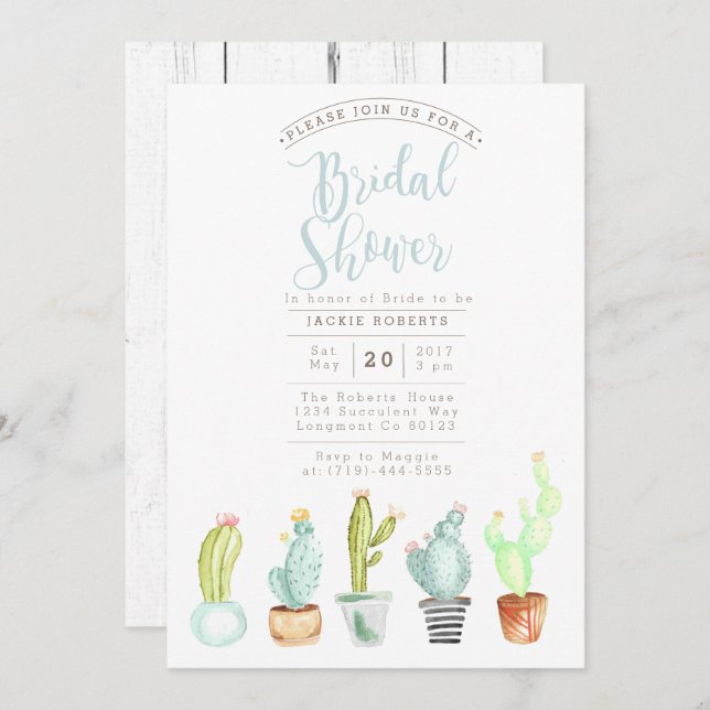 Cactus Garden | Watercolor Bridal Shower Invite (Front/Back)