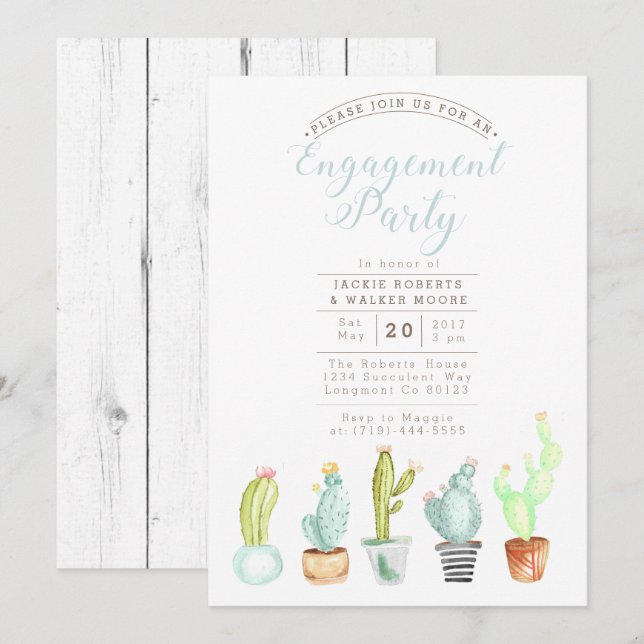 Cactus Garden | Watercolor Engagement Party Invite (Front/Back)