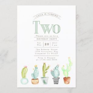 Cactus Garden   Watercolor First Birthday Invite