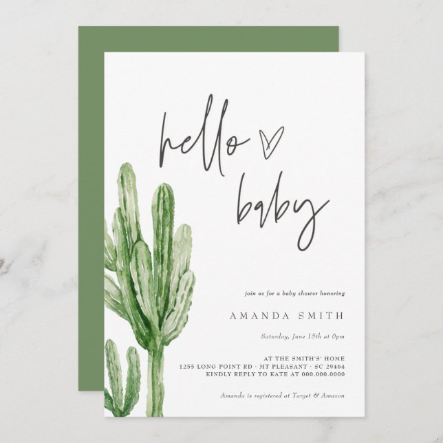 Cactus Gender Neutral Desert Hello Baby Shower Inv Invitation (Front/Back)