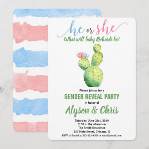 Cactus gender reveal invitation fiesta succulent