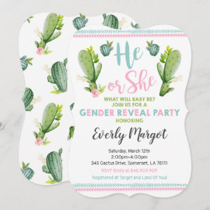 Cactus Gender Reveal Party Invitation Baby Reveal
