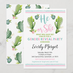 Cactus Genre Reveal Party Invitation Baby Reveal