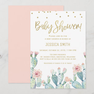 Cactus Gold Calligraphy Baby Shower Invitation