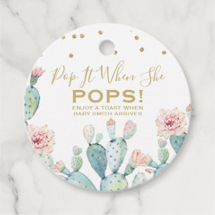 Cactus Gold Calligraphy Baby Shower Pop It Favor  Favour Tags