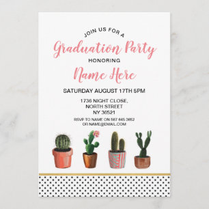 Cactus Graduation Party Gold Cactus Pretty Invite