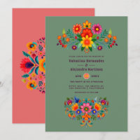 Cactus Green & Coral Rose Folk Art Fiesta Wedding