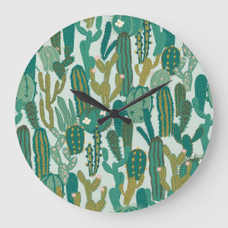 Cactus Green Repeated Vintage Texture Large Clock