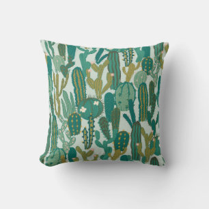 Cactus Green Repeated Vintage Texture Throw Pillow