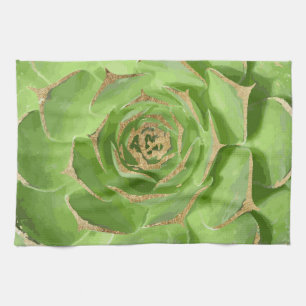Cactus Green Succulent with Faux Gold Tips Kitchen Towel