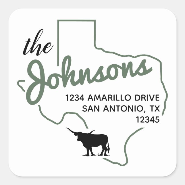 Cactus Green Texas Longhorn Family Address Label (Front)