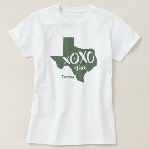 Cactus Green XOXO, Y'all - Texas State Shape T-Shirt