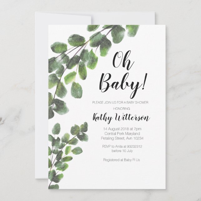 Cactus greenery boy baby shower invitation (Front)
