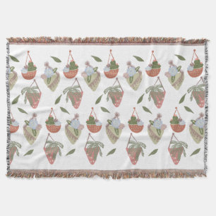 Cactus Hanging Baskets Botanical Floral   Throw Blanket