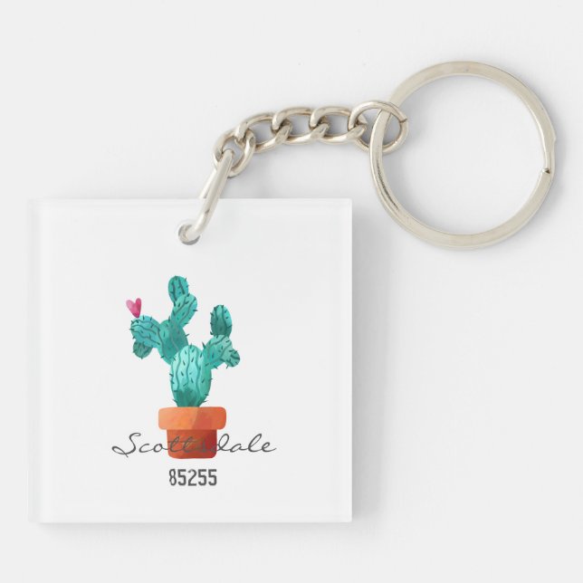Cactus Heart Address Zip Code New Home Fun Keychain (Back)