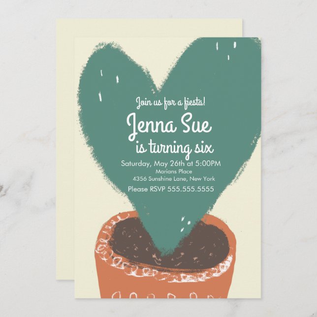 Cactus Heart Plant Fiesta Birthday (Front/Back)