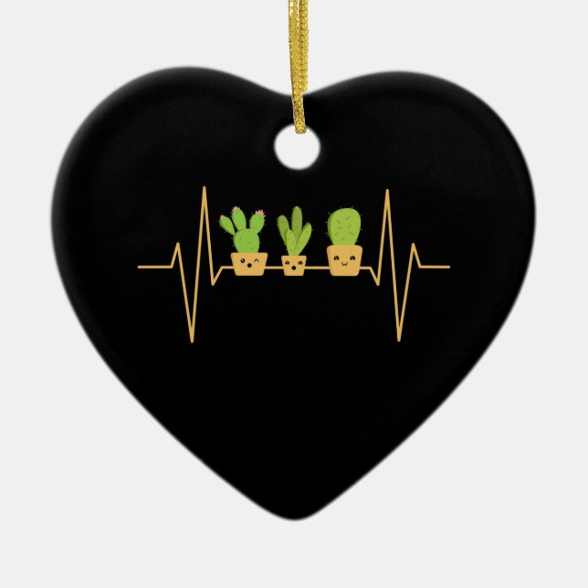 Cactus Heartbeat Ceramic Ornament (Front)