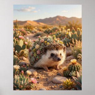 Cactus Hedgehog Desert Bloom Poster