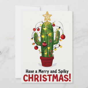 Cactus Holiday Card with Ornaments and Lights