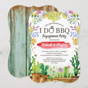 Cactus I do BBQ party invitation - rustic wood