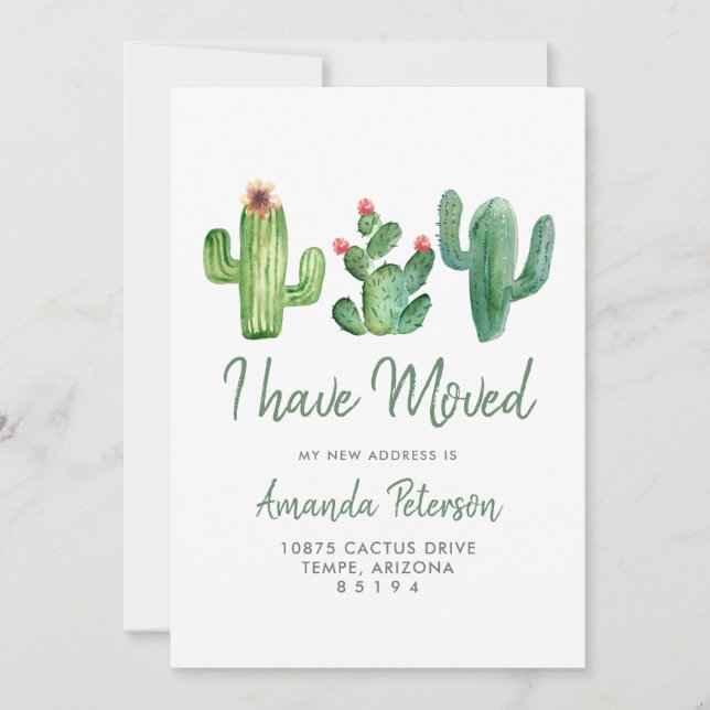 Cactus I Have Moved New Home Green Moving Announcement (Front)