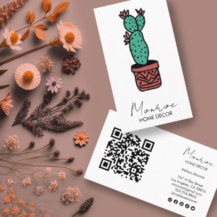 Cactus Illustration Fun Boho Cute QR Social Icons  Business Card