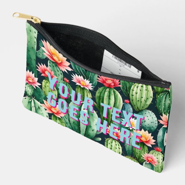 cactus illustration your text here custom accessory pouch (Open)