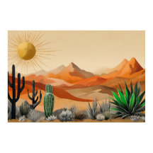 Cactus in Desert Illustration Poster