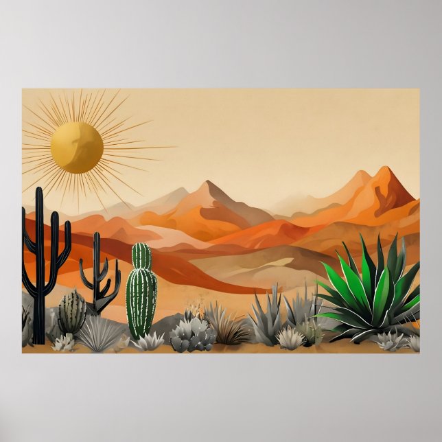 Cactus in Desert Illustration Poster (Front)