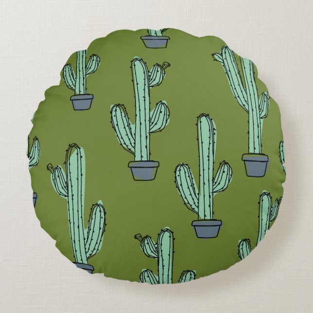 Cactus in Pot Illustration Round Pillow (Front)