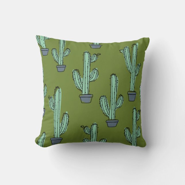 Cactus in Pot Illustration Throw Pillow (Front)