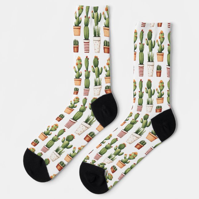 Cactus in pots with flowers socks (Left)