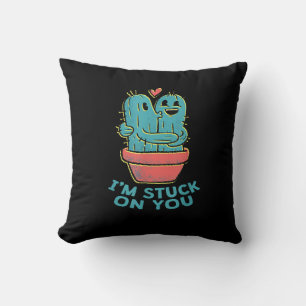 Cactus Joke Im Stuck On You Retro Succulent Couple Throw Pillow