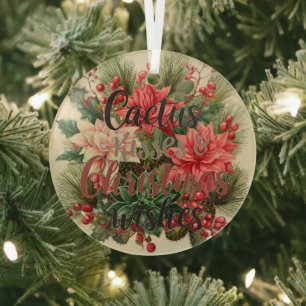 🌵 Cactus Kisses & Christmas Wishes – Glass Circle Glass Ornament