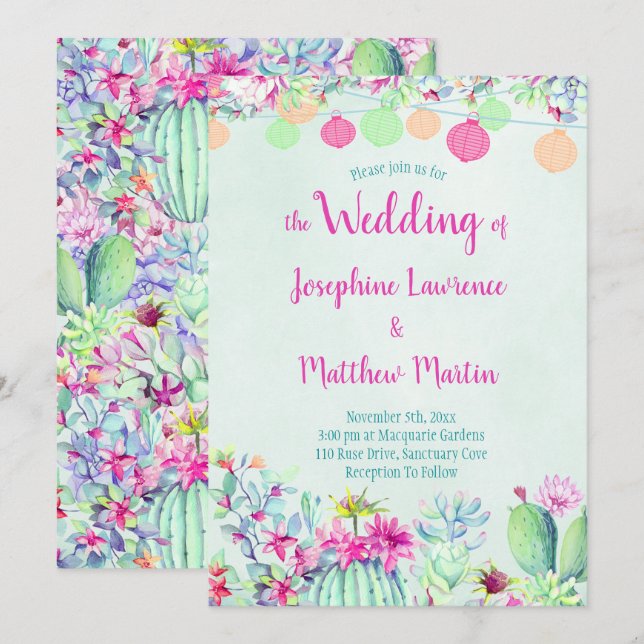 Cactus Lantern Fiesta Invitations de mariage (Devant / Derrière)